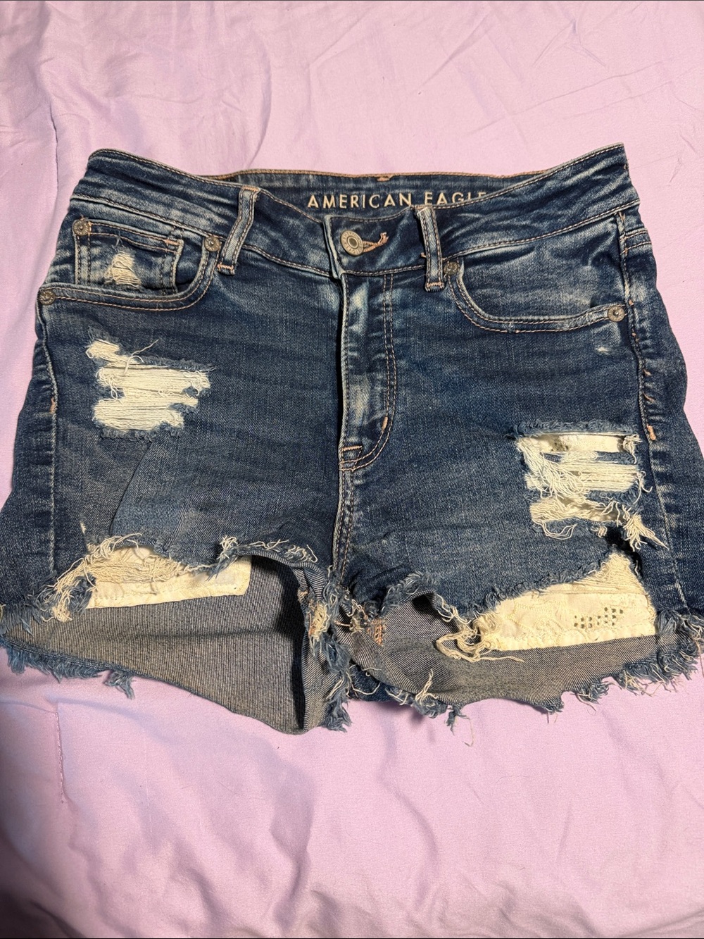 American Eagle Outfitters Dark Blue Distressed Denim Shorts